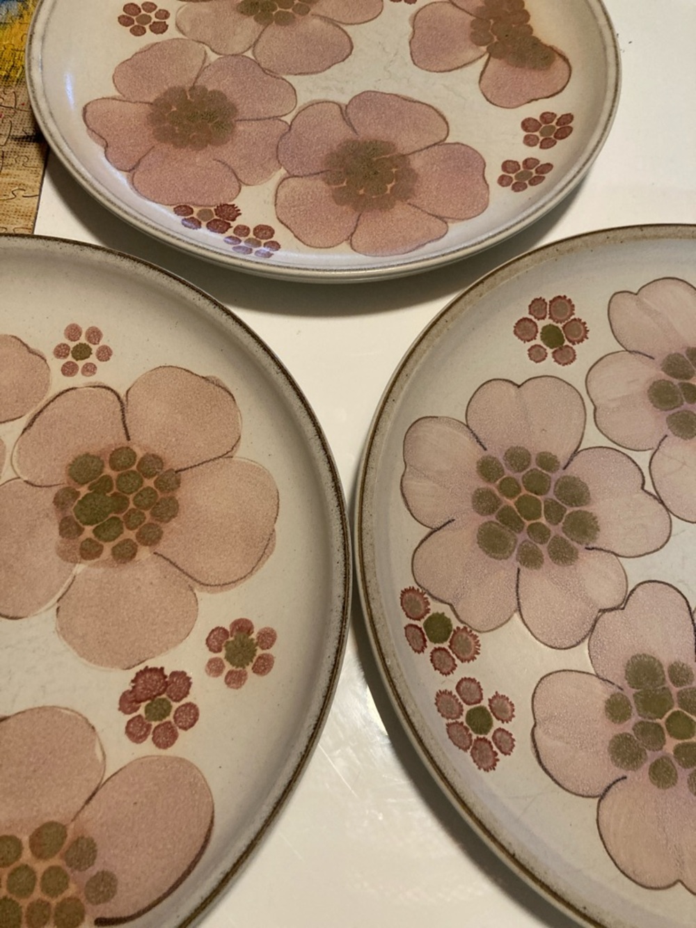 Denby Vintage Floral Ceramic Dinner Plates Pink Florals Set Of 3